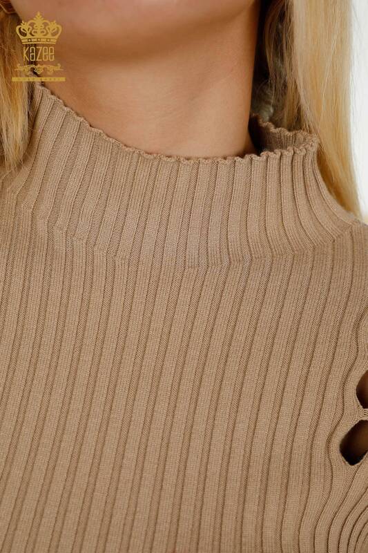 Wholesale Women's Knitwear Sweater Hole Detailed Beige - 30395 | KAZEE