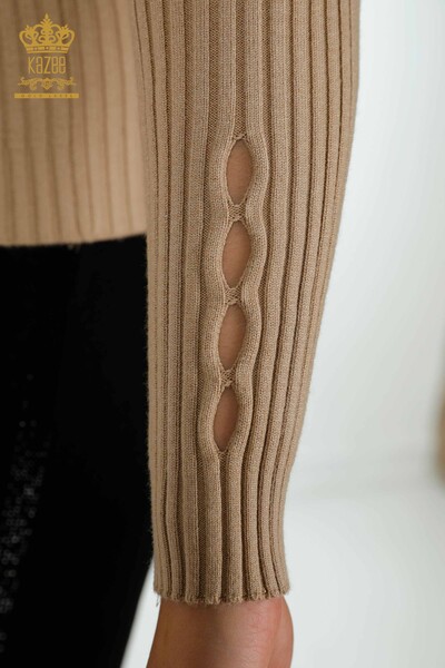 Wholesale Women's Knitwear Sweater Hole Detailed Beige - 30395 | KAZEE - Thumbnail