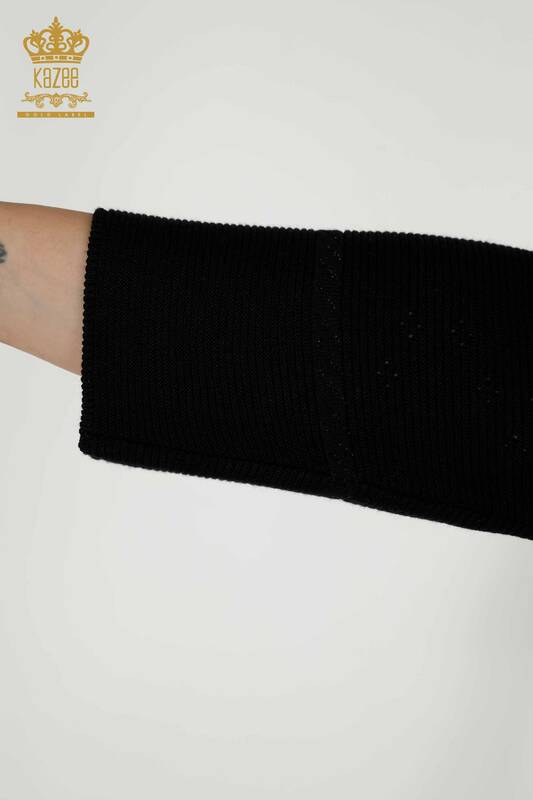Wholesale Women's Knitwear Sweater Hole Detailed Black - 30083 | KAZEE