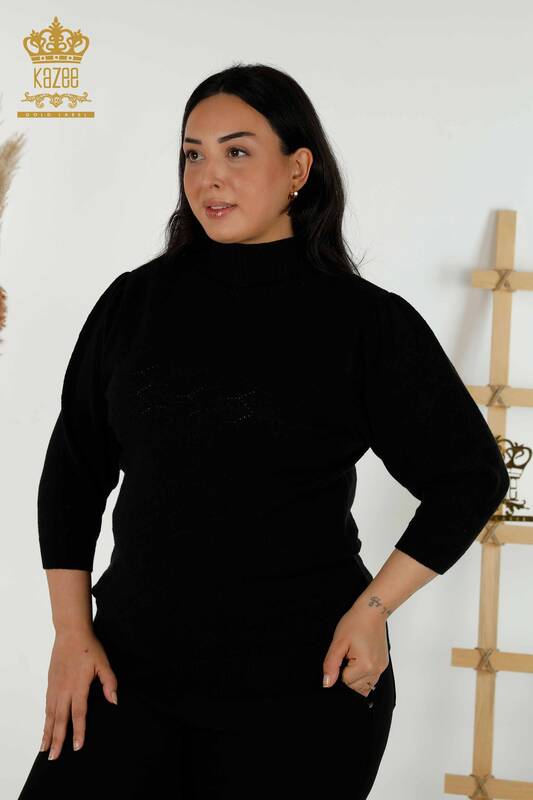 Wholesale Women's Knitwear Sweater Hole Detailed Black - 30341 | KAZEE