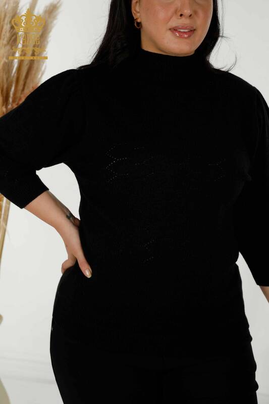Wholesale Women's Knitwear Sweater Hole Detailed Black - 30341 | KAZEE