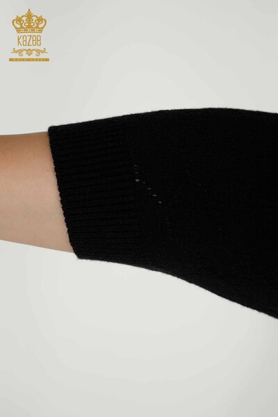 Wholesale Women's Knitwear Sweater Hole Detailed Black - 30341 | KAZEE - Thumbnail