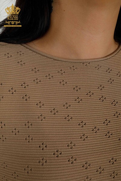 Wholesale Women's Knitwear Sweater Hole Detailed Dark Beige - 30083 | KAZEE - Thumbnail