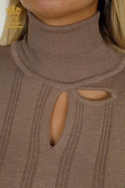 Wholesale Women's Knitwear Sweater with Hole Detail Mink - 30781 | KAZEE - Thumbnail (2)