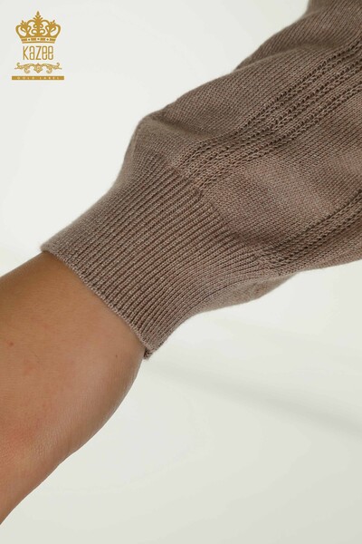 Wholesale Women's Knitwear Sweater with Hole Detail Mink - 30781 | KAZEE - Thumbnail