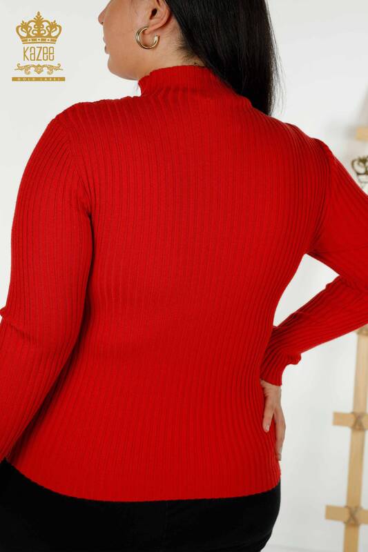Wholesale Women's Knitwear Sweater Red with Hole Detail - 30395 | KAZEE