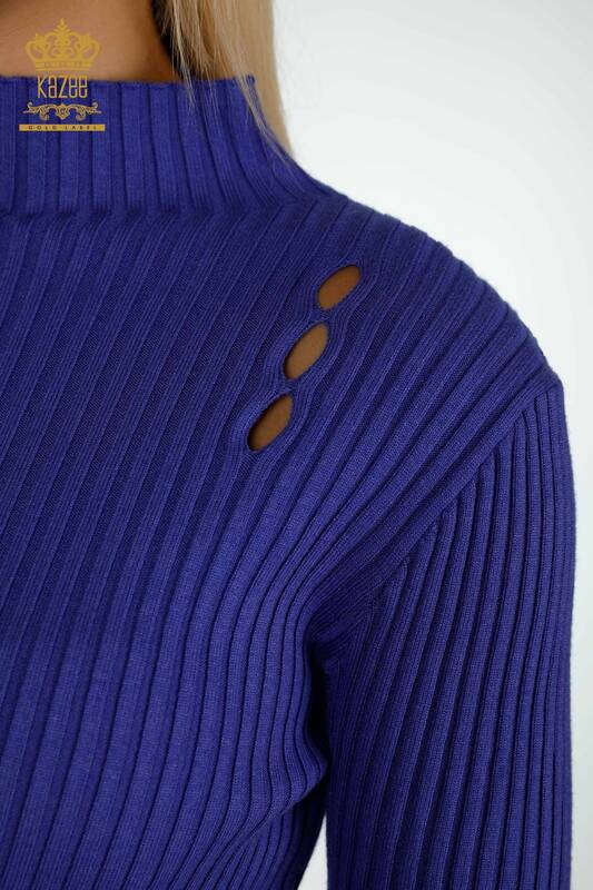 Wholesale Women's Knitwear Sweater Hole Detailed Violet - 30395 | KAZEE