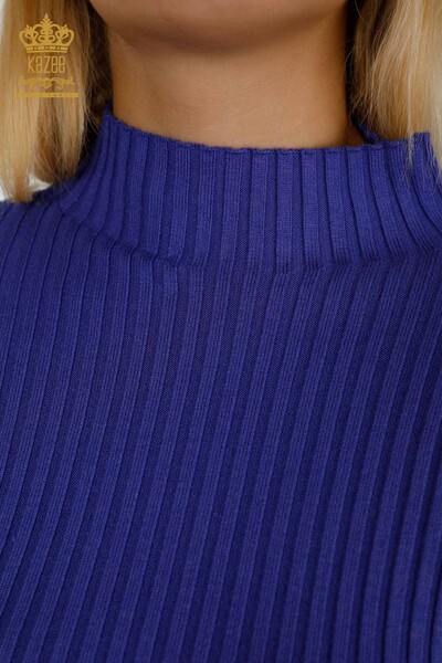 Wholesale Women's Knitwear Sweater Hole Detailed Violet - 30395 | KAZEE - Thumbnail