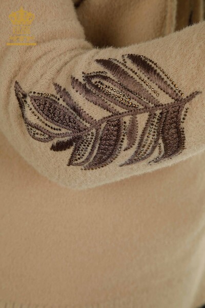 Wholesale Women's Knitwear Sweater Hooded Angora Beige - 40008 | KAZEE - Thumbnail