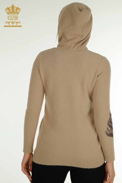 Wholesale Women's Knitwear Sweater Hooded Angora Beige - 40008 | KAZEE - Thumbnail