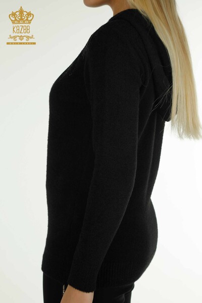 Wholesale Women's Knitwear Sweater Hooded Angora Black - 40008 | KAZEE - Thumbnail