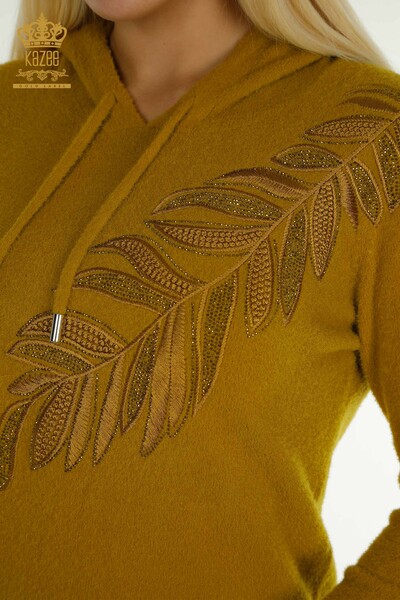 Wholesale Women's Knitwear Sweater Hooded Angora Mustard - 40008 | KAZEE - Thumbnail