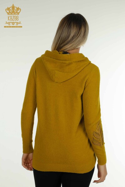 Wholesale Women's Knitwear Sweater Hooded Angora Mustard - 40008 | KAZEE - Thumbnail