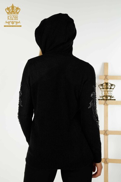 Wholesale Women's Knitwear Sweater Hooded Black - 40006 | KAZEE - 8