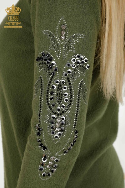 Wholesale Women's Knitwear Sweater Hooded Khaki - 40006 | KAZEE - 5