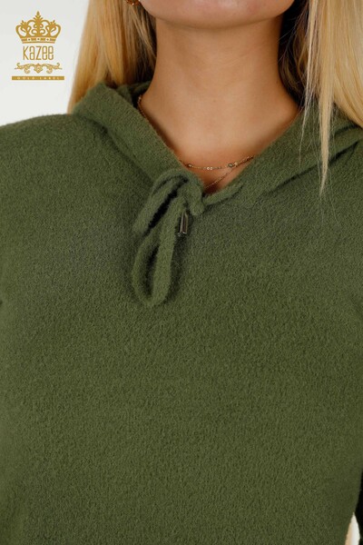 Wholesale Women's Knitwear Sweater Hooded Khaki - 40006 | KAZEE - 6