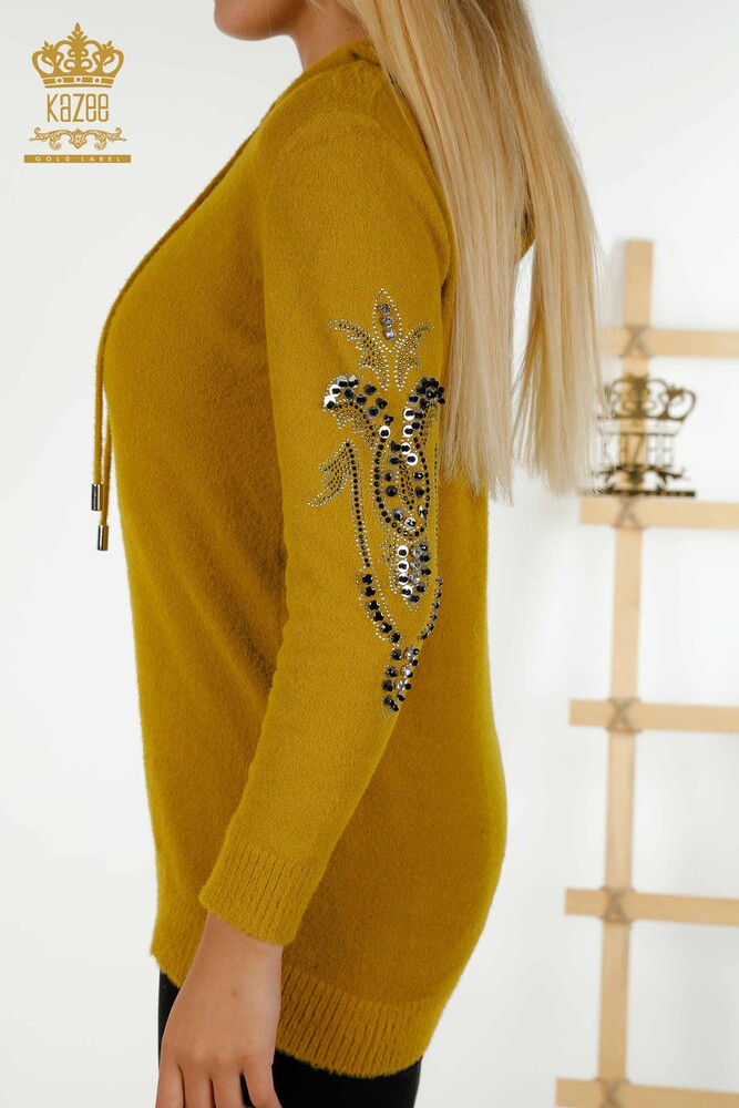 Wholesale Women's Knitwear Sweater Hooded Mustard - 40006 | KAZEE - 6