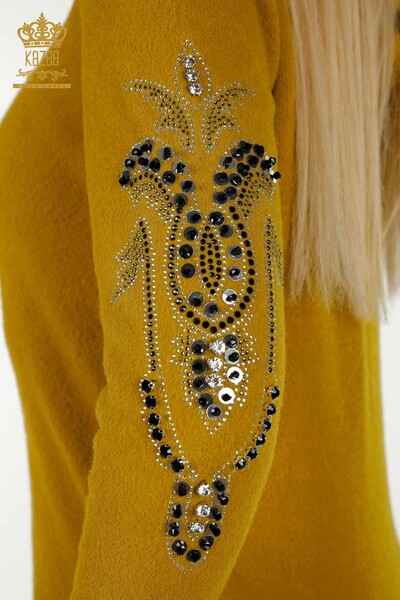 Wholesale Women's Knitwear Sweater Hooded Mustard - 40006 | KAZEE - 7