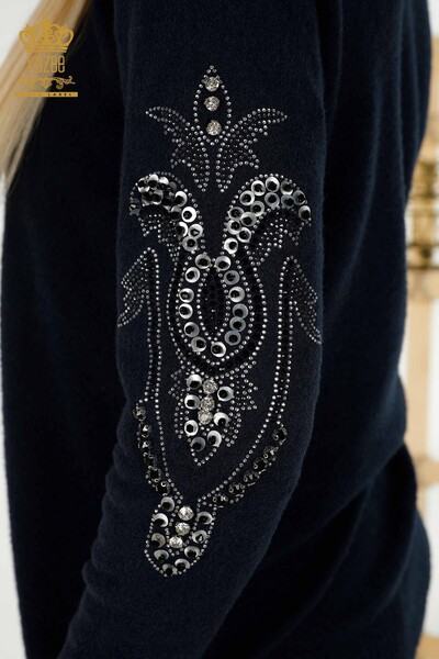 Wholesale Women's Knitwear Sweater Hooded Navy Blue - 40006 | KAZEE - 7