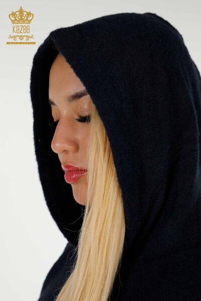 Wholesale Women's Knitwear Sweater Hooded Navy Blue - 40006 | KAZEE - 8