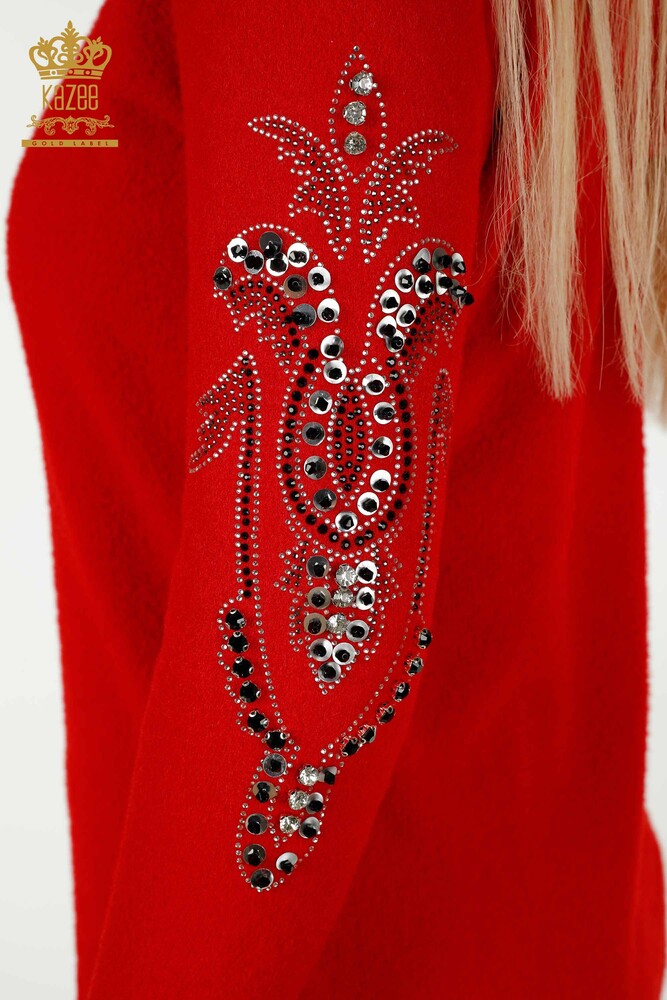 Wholesale Women's Knitwear Sweater Hooded Red - 40006 | KAZEE - 3