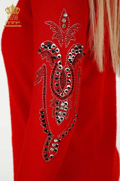 Wholesale Women's Knitwear Sweater Hooded Red - 40006 | KAZEE - 3