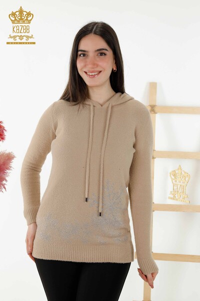 Wholesale Women's Knitwear Sweater - Hooded - Beige - 40003 | KAZEE - Thumbnail