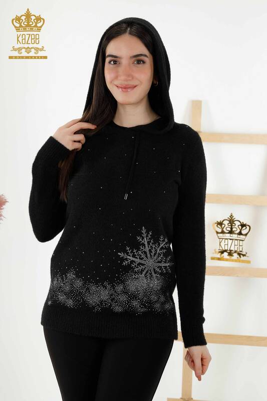 Wholesale Women's Knitwear Sweater - Hooded - Black - 40003 | KAZEE