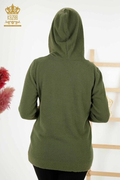 Wholesale Women's Knitwear Sweater - Hooded - Khaki - 40003 | KAZEE - Thumbnail