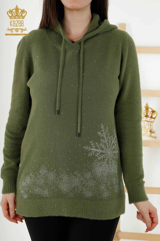 Wholesale Women's Knitwear Sweater - Hooded - Khaki - 40003 | KAZEE