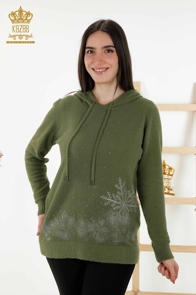 Wholesale Women's Knitwear Sweater - Hooded - Khaki - 40003 | KAZEE - Thumbnail
