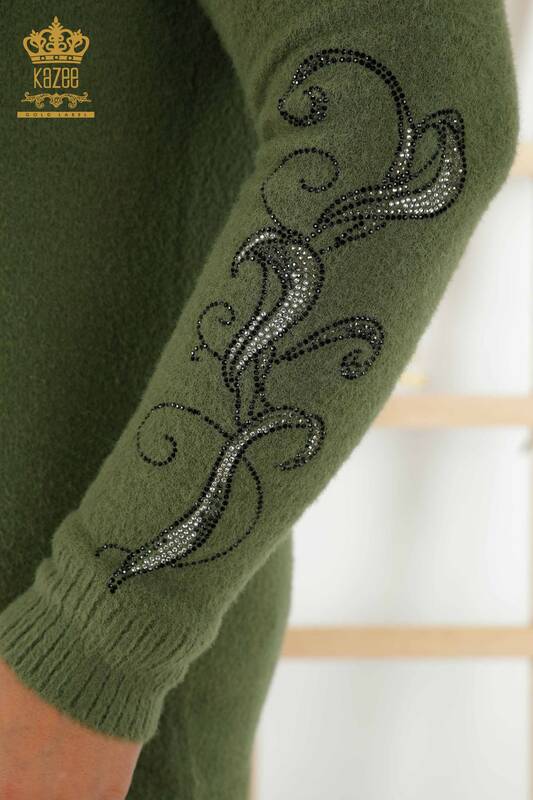 Wholesale Women's Sweater Hoodie Patterned - Khaki - 40005 | KAZEE