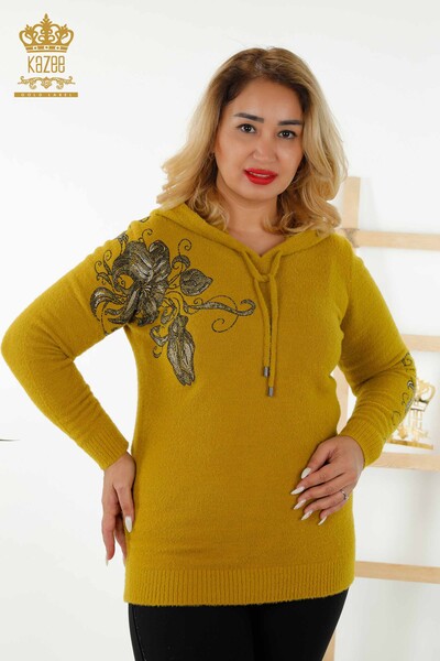 Wholesale Women's Sweater Hoodie Patterned Saffron - 40005 | KAZEE - Thumbnail