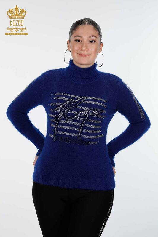Wholesale Women's Knitwear Sweater Kazee Lettering Detailed Stone Embroidered - 18900 | KAZEE