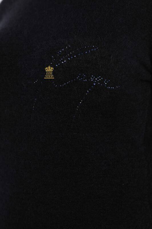 Wholesale Women's Knitwear Sweater Kazee Letter Detailed Sleeve Stone Embroidered - 18734 | KAZEE