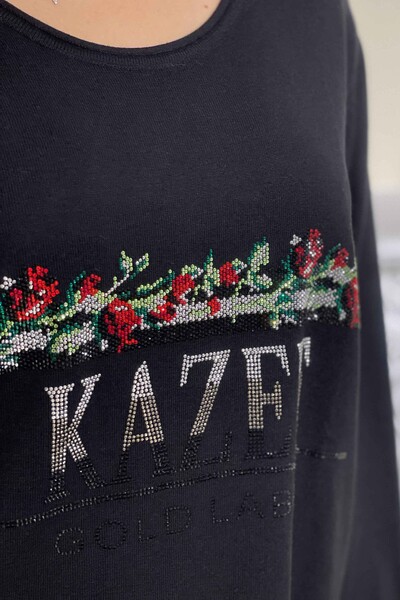 Wholesale Women's Knitwear Sweater Kazee Written Rose Pattern - 15996 | KAZEE - Thumbnail