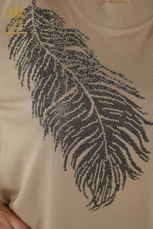 Wholesale Women's Knitwear - Leaf Patterned - Beige - 30017 | KAZEE