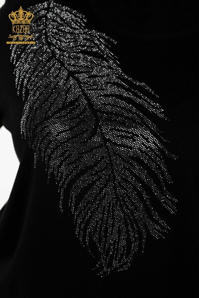 Wholesale Women's Knitwear Sweater - Leaf Patterned - Black - 30017 | KAZEE - Thumbnail