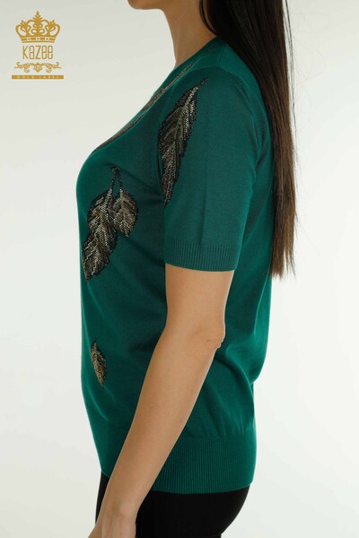 Wholesale Women's Knitwear Sweater Green with Leaf Pattern - 30477 | KAZEE - Thumbnail