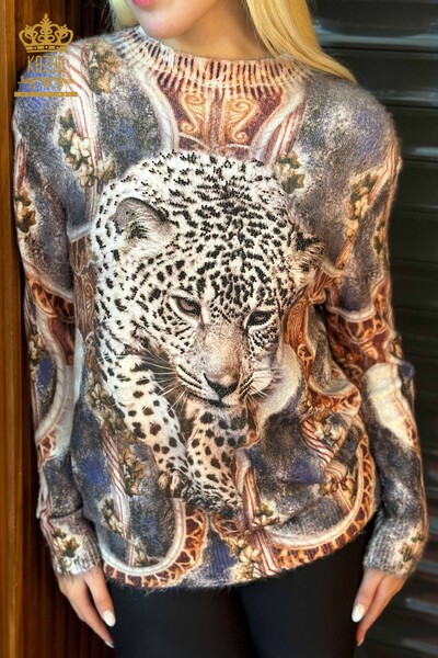 Wholesale Women's Knitwear Sweater Leopard Angora Mink - 18940 | KAZEE - Thumbnail