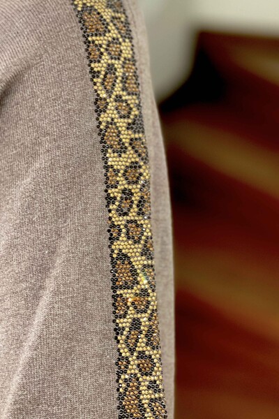 Wholesale Women's Knitwear Sweater Leopard Detailed Crew Neck - 16557 | KAZEE - Thumbnail