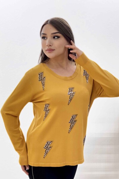 Wholesale Women's Knitwear Sweater With Leopard Detail Embroidered Stone - 16464 | KAZEE - Thumbnail