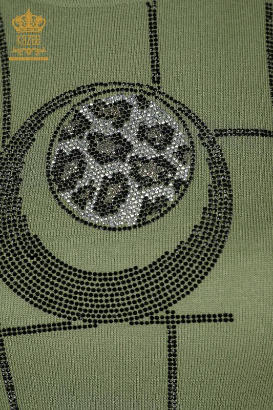 Wholesale Women's Knitwear Sweater Leopard Embroidered Stone Short Sleeve - 16774 | KAZEE