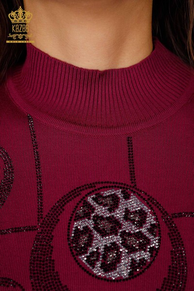 Wholesale Women's Knitwear Sweater Leopard Embroidered Stone Short Sleeve - 16774 | KAZEE - Thumbnail