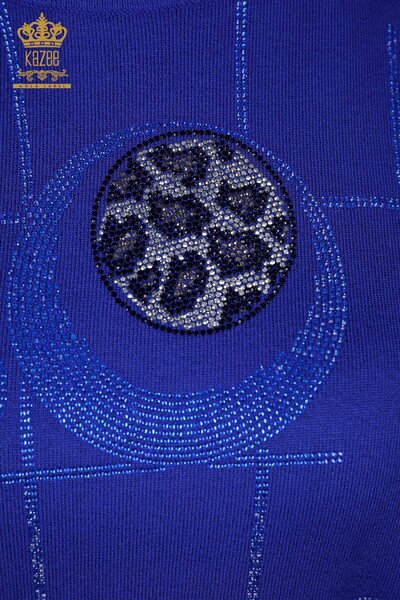 Wholesale Women's Knitwear Sweater Leopard Embroidered Stone Short Sleeve - 16774 | KAZEE - Thumbnail