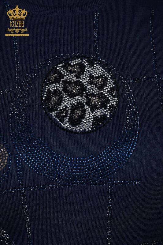 Wholesale Women's Knitwear Sweater Leopard Embroidered Stone Short Sleeve - 16774 | KAZEE