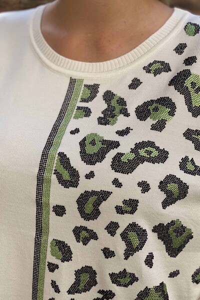 Wholesale Women's Knitwear Sweater Leopard Patterned Crew Neck - 16472 | KAZEE - Thumbnail (2)