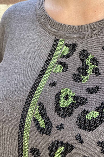 Wholesale Women's Knitwear Sweater Leopard Patterned Crew Neck - 16472 | KAZEE - Thumbnail
