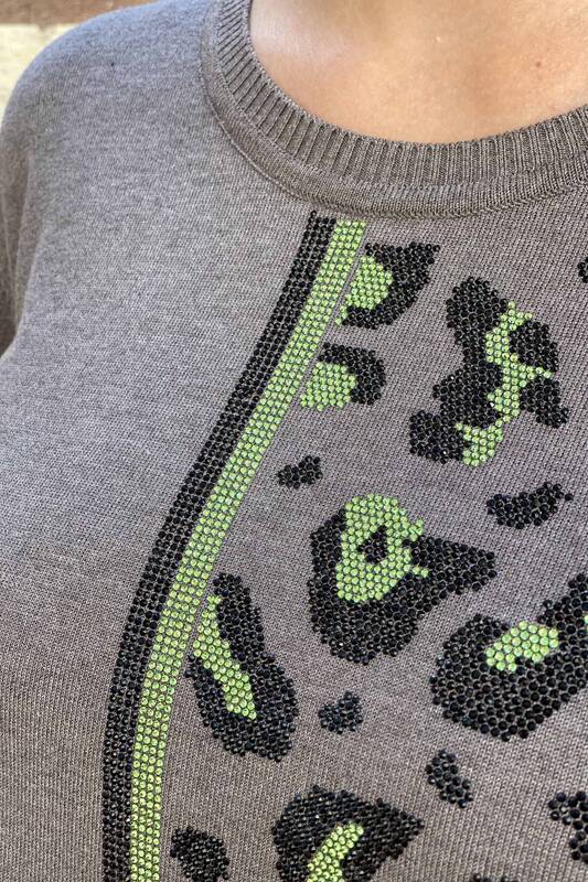 Wholesale Women's Knitwear Sweater Leopard Patterned Crew Neck - 16472 | KAZEE