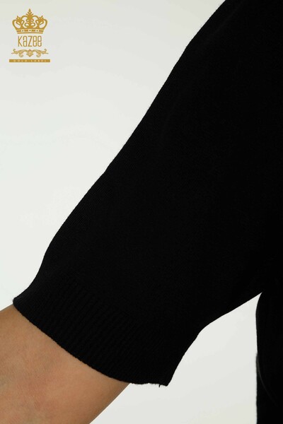 Wholesale Women's Knitwear Sweater Leopard Stone Embroidered Black - 30329 | KAZEE - Thumbnail